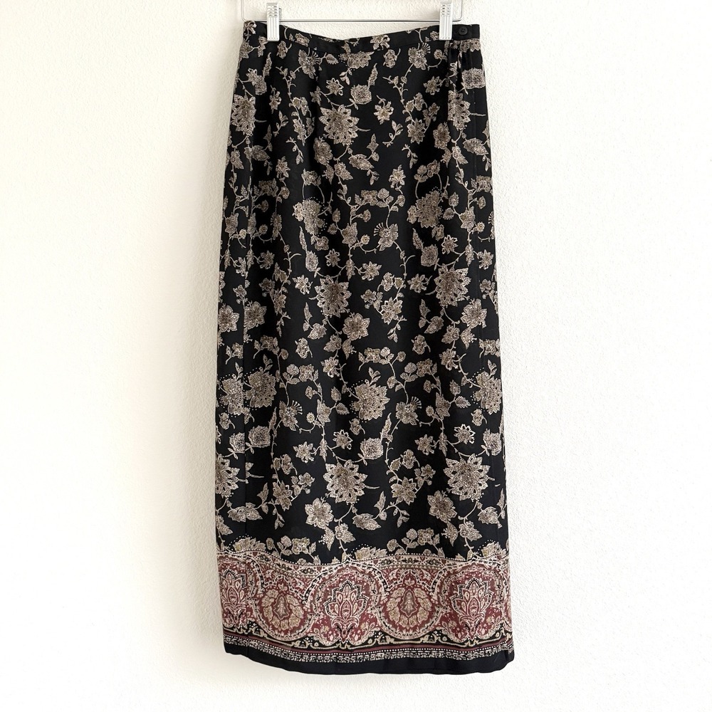 Vintage 90s Hunt Club Maxi Skirt Womens 10 Dark Floral Wrap Preppy Heritage Prep